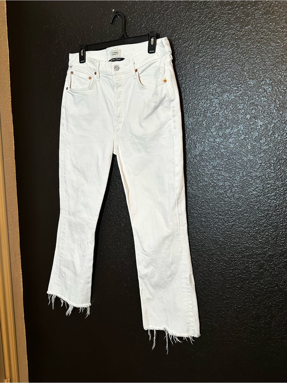 Citizens Of Humanity Isola White Cropped Bootcut High-Rise Jeans Raw Hem sz 28